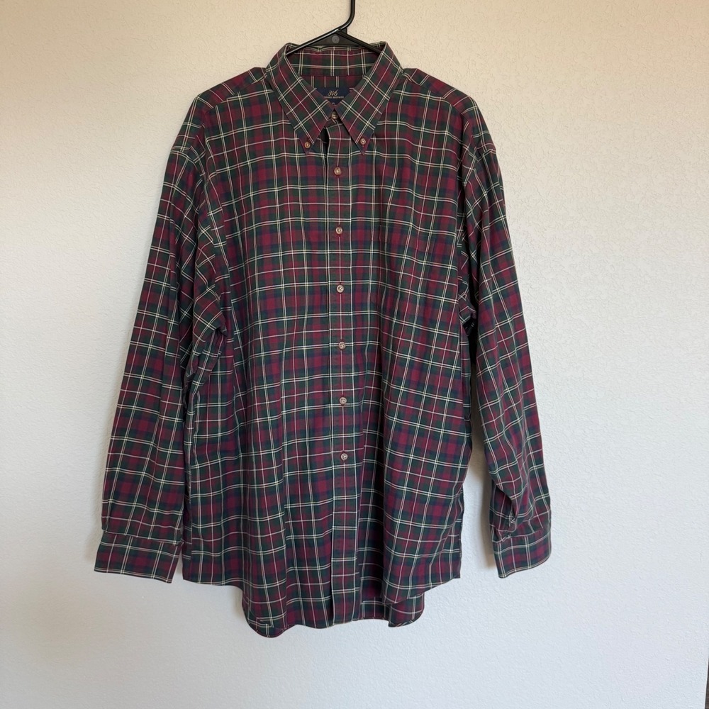 Brooks Brothers 346 Mens XL Non-Iron Cotton Plaid Button Down Shirt Red Green